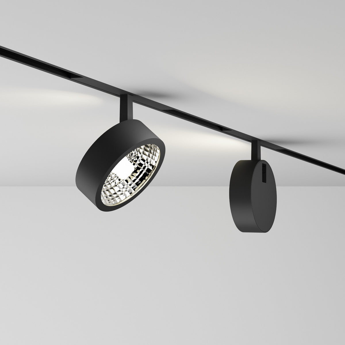Spot pe șină Ego plat simplu 9W 3000K On-Off, negru – ambient