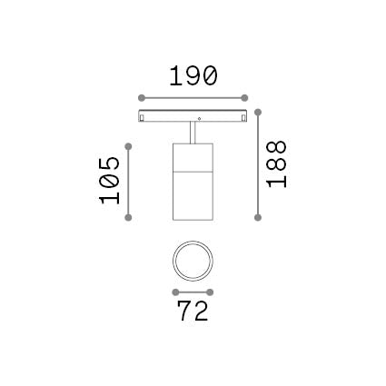 Spot pe șină Ego simplu 26W 3000K 1-10V, alb – desen tehnic cu dimensiuni