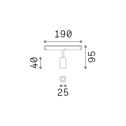 Spot pe șină Ego simplu 3W 3000K DALI, alb – desen tehnic cu dimensiuni