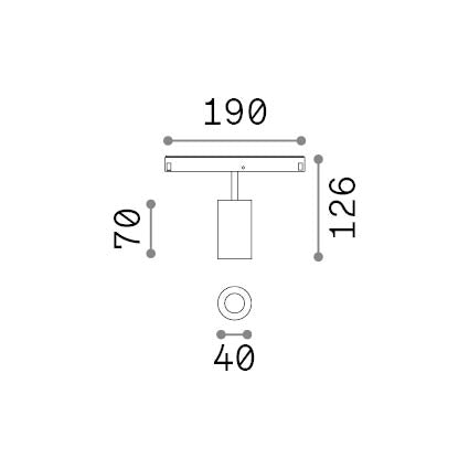 Spot pe șină Ego simplu 8W 2700K DALI, negru – desen tehnic cu dimensiuni