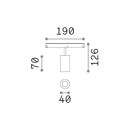 Spot pe șină Ego simplu 8W 3000K DALI, alb – desen tehnic cu dimensiuni