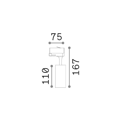 Spot pe șină monofazată Fox TR 8W CRI90 3000K On-Off, alb – desen tehnic cu dimensiuni