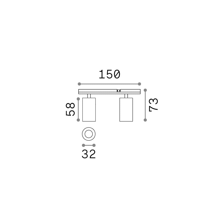 Spot pe șină Stick dublu 10W 3000K, alb – desen tehnic cu dimensiuni