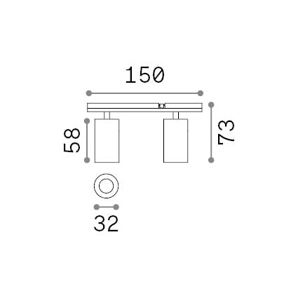 Spot pe șină Stick dublu 10W 3000K, negru – desen tehnic cu dimensiuni