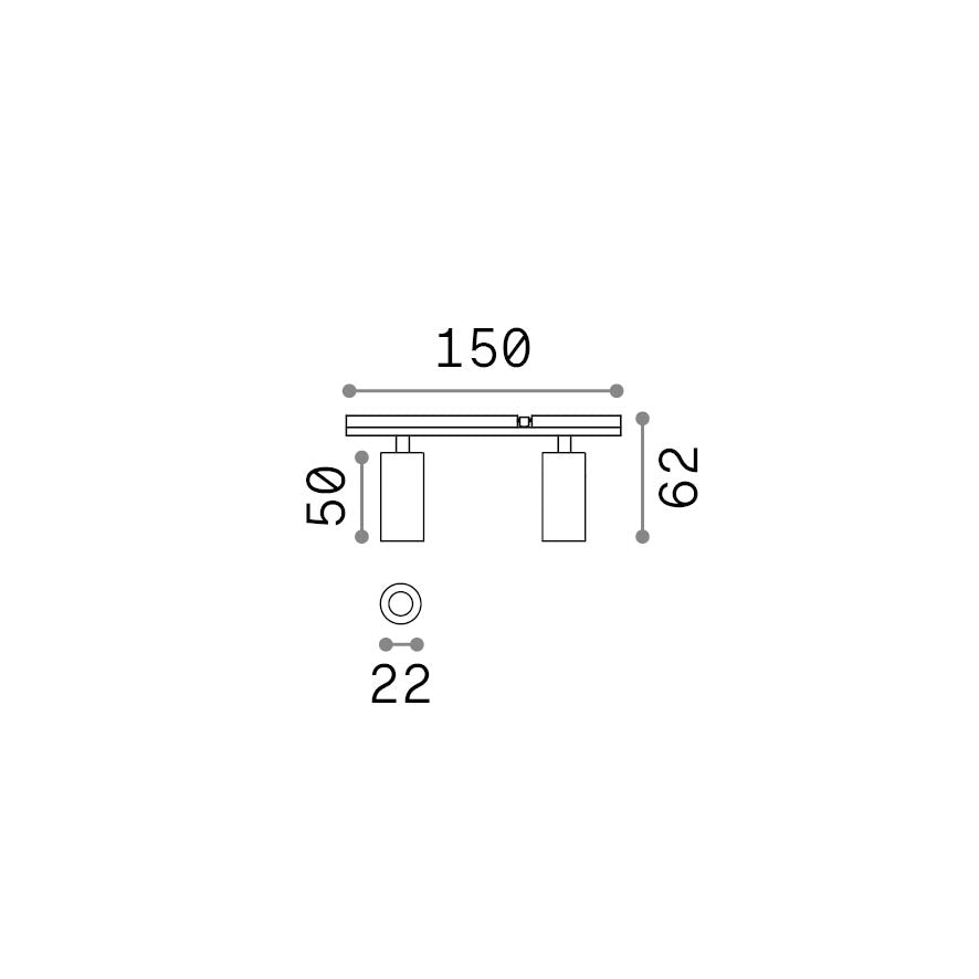 Spot pe șină Stick dublu 6W 3000K, alb – desen tehnic cu dimensiuni