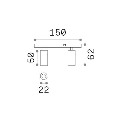 Spot pe șină Stick dublu 6W 3000K, negru – desen tehnic cu dimensiuni