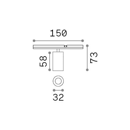 Spot pe șină Stick simplu 5W 2700K, negru – desen tehnic cu dimensiuni