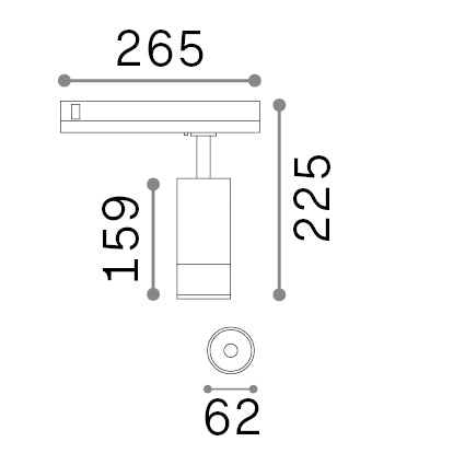 Spot pe șină trifazată Eos TR 15W 3000K 1-10V, negru – desen tehnic cu dimensiuni