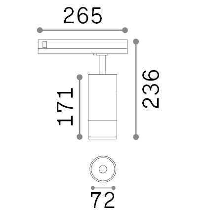 Spot pe șină trifazată Eos TR 25W 3000K 1-10V, alb – desen tehnic cu dimensiuni