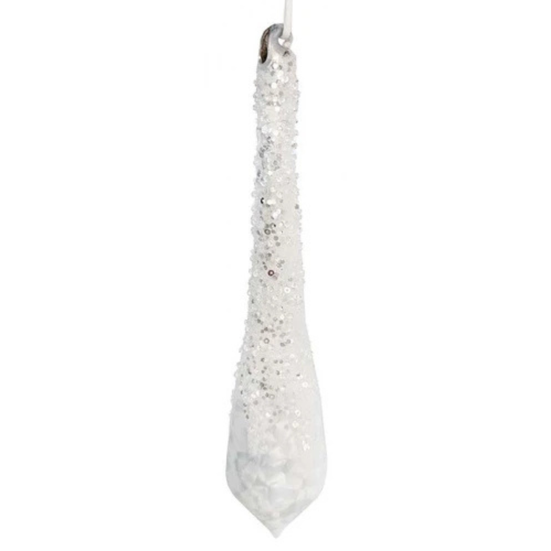 Picătură de sticlă alb argintiu top cu paiete mat 24cm