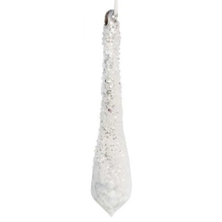 Picătură de sticlă alb argintiu top cu paiete mat 24cm
