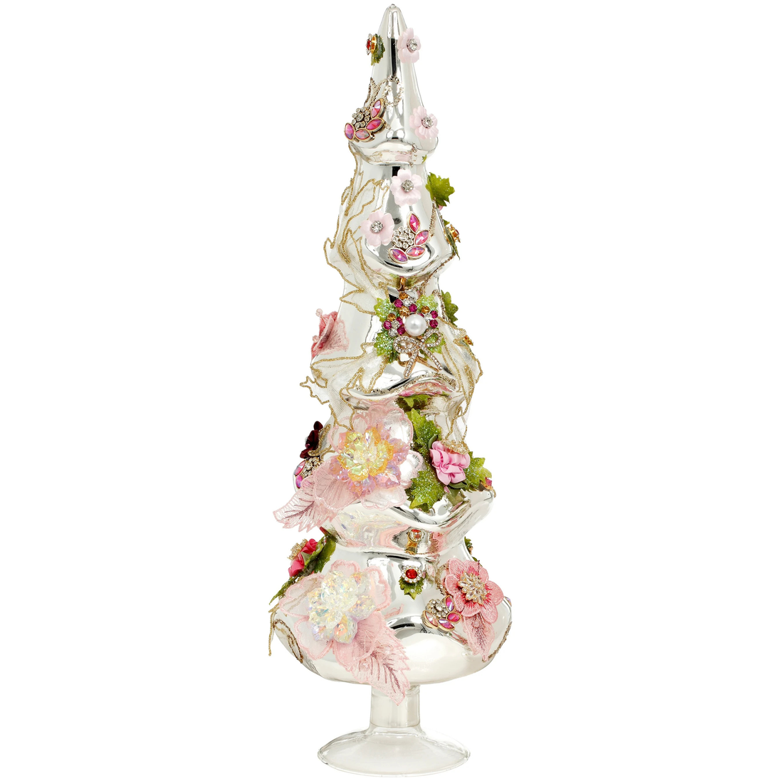 Brad decorativ cu bijuterii, champagne/roz, 43 cm