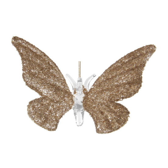 Fluture decorativ din sticlă cu sclipici, auriu, 10×8 cm