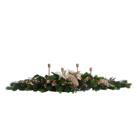 Suport pentru lumânări cu 4 brațe și decorațiuni de Crăciun, auriu/verde, 120x25cm