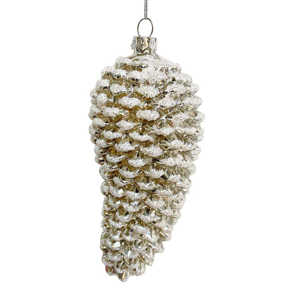 Glob con alb antic argintiu cu sclipici 18cm