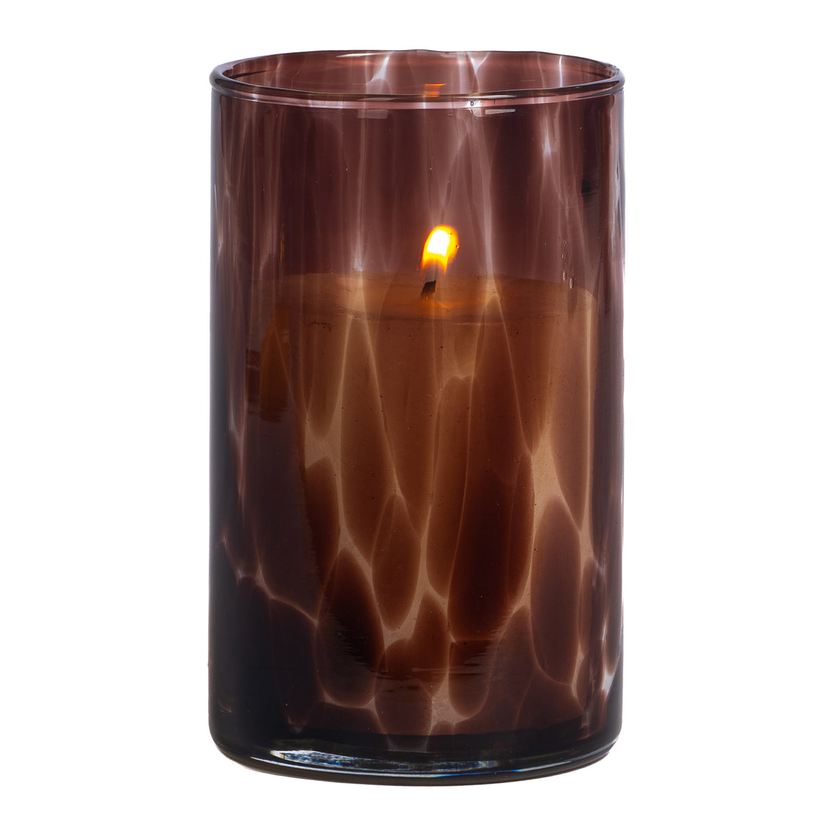 Suport cilindric pentru lumânare votivă din sticlă cu buline, maro/transparent, 13 cm
