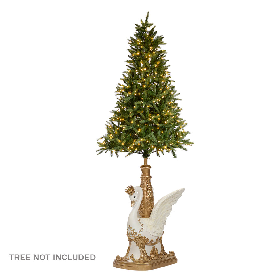 Suport de brad în formă de lebădă, crem/auriu, 128 cm