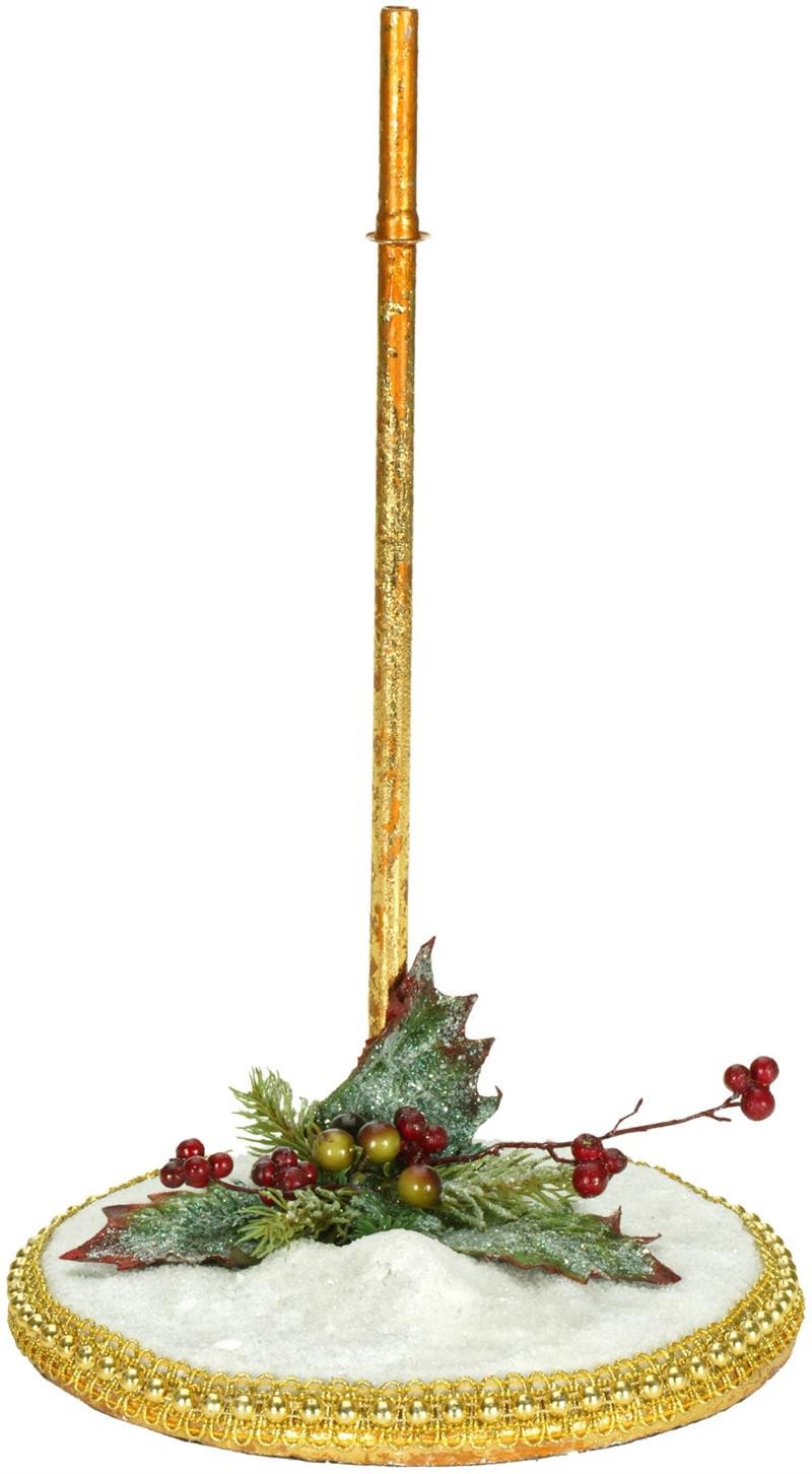 Suport decorativ mediu/mare cu bază de iarnă, auriu/alb, 32 cm