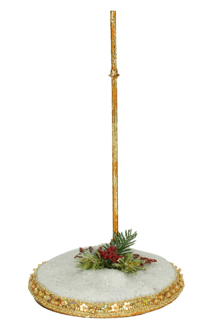 Suport decorativ mic cu bază de iarnă, auriu/alb, 19 cm