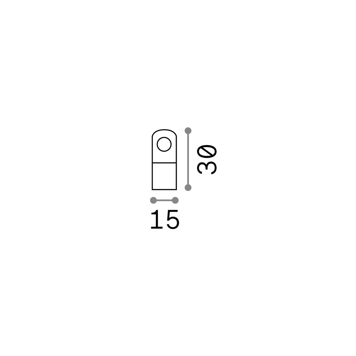 Suport pentru cablu 15x30, crom – desen tehnic cu dimensiuni