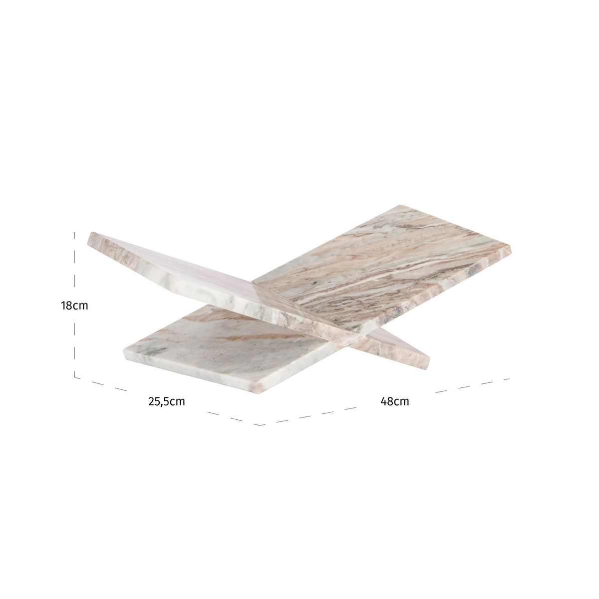 Suport pentru cărți Belicia, blush bej – desen tehnic cu dimensiuni