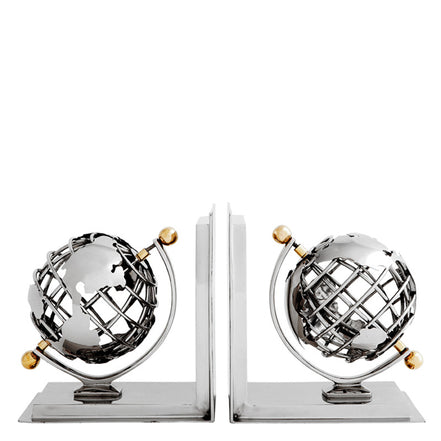 Suport pentru cărți Sferă decorativă, finisaj nichel și alamă lustruită, set de 2
