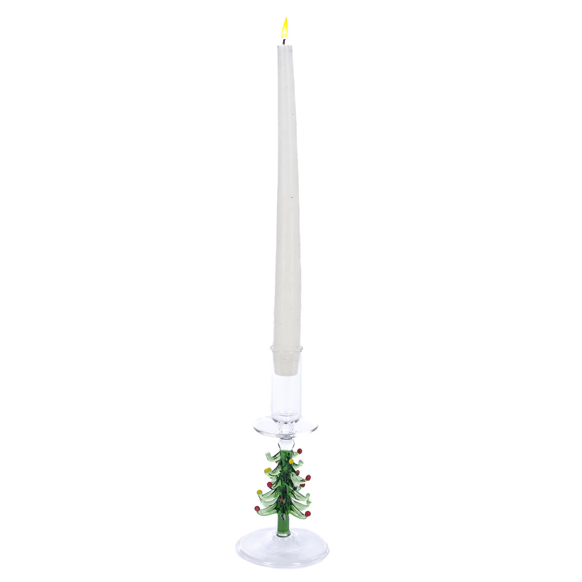 Suport pentru lumânare din sticlă în formă de brad de Crăciun, transparent/verde/roșu, 19 cm