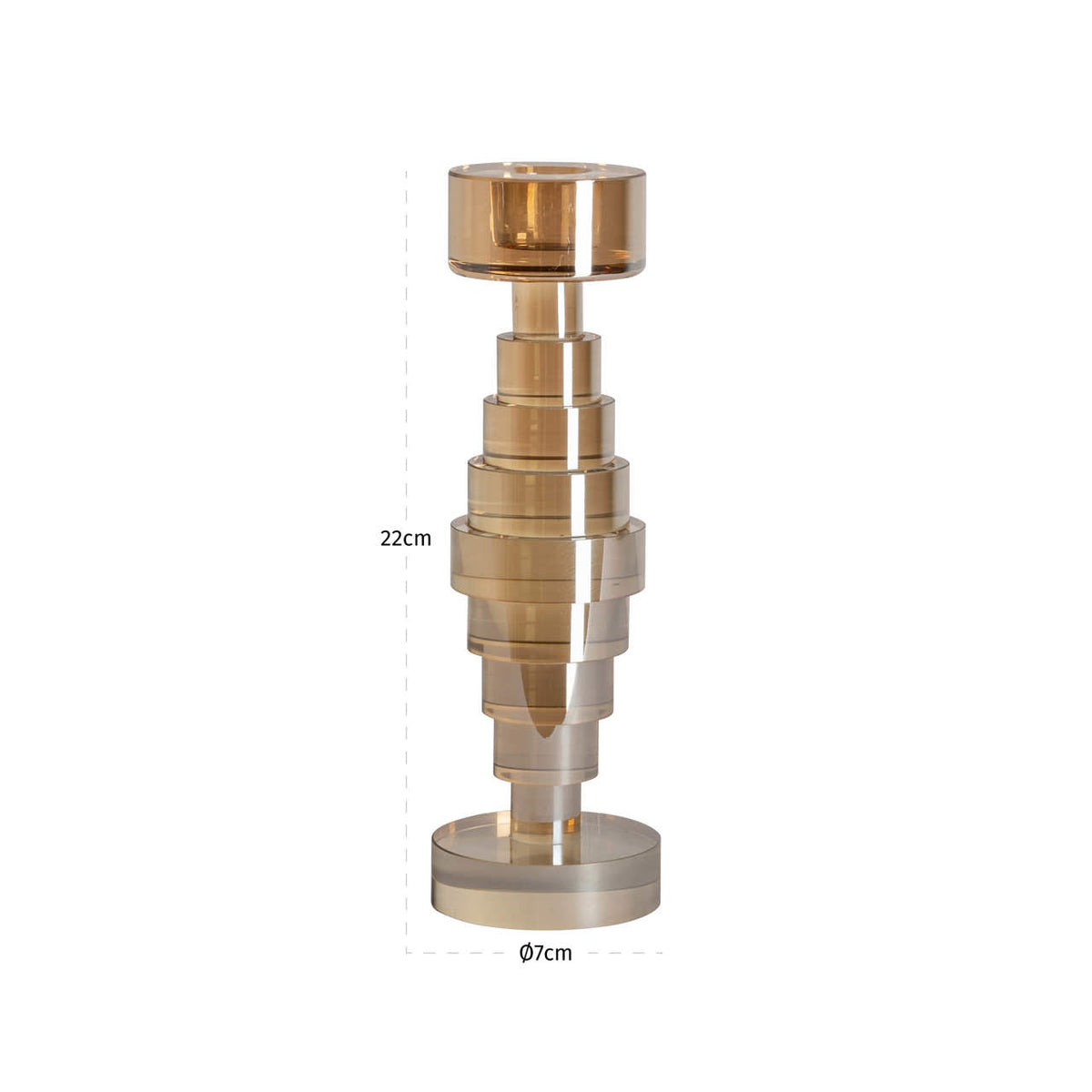 Suport pentru lumânări Bryn, champagne, mic – desen tehnic cu dimensiuni