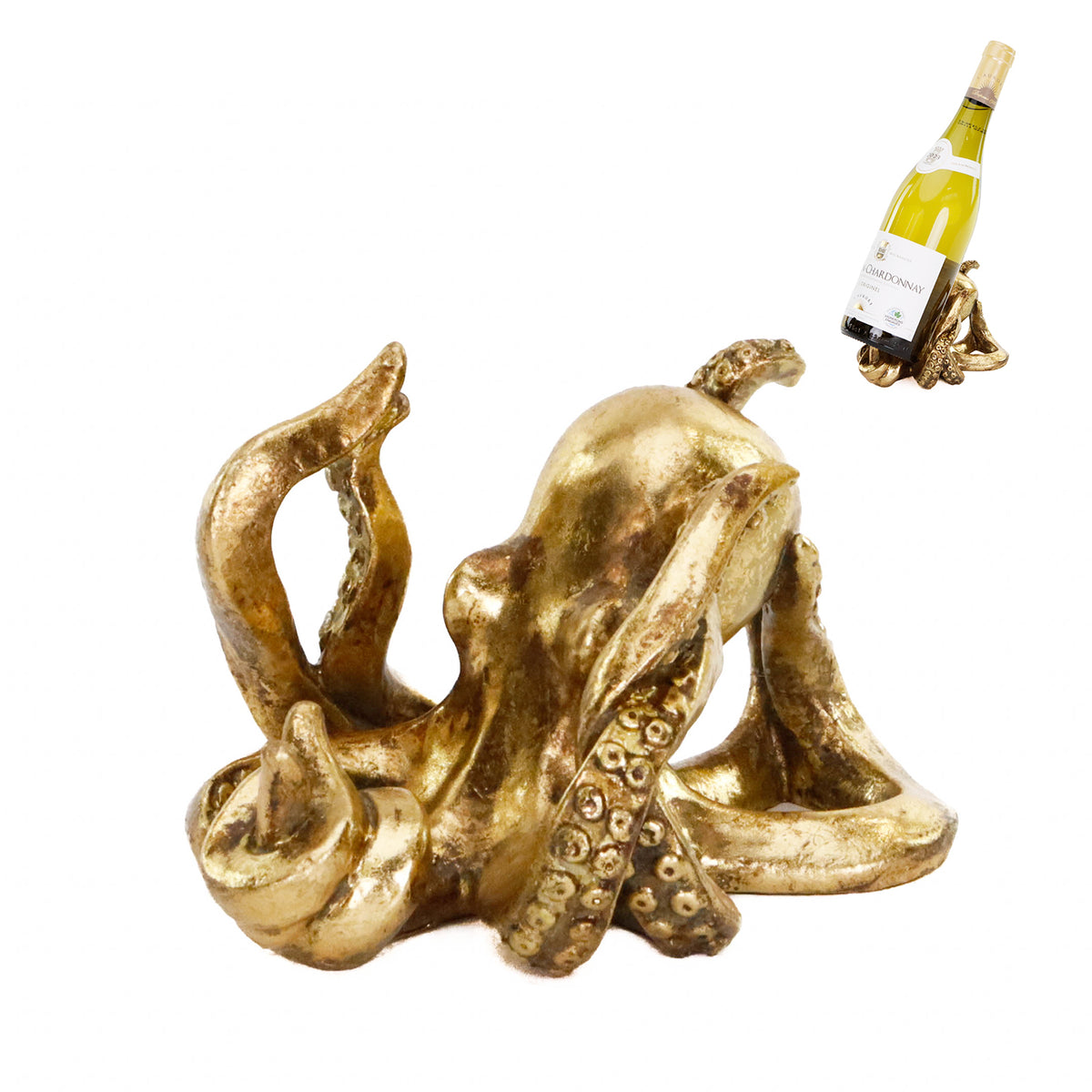 Suport pentru sticlă de vin în formă de caracatiță, auriu, 16 cm