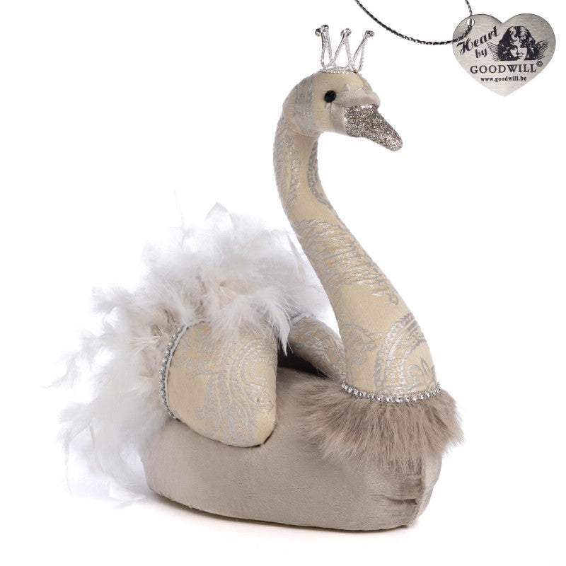 Lebădă decorativă cu coroană, crem-titan, 38 cm