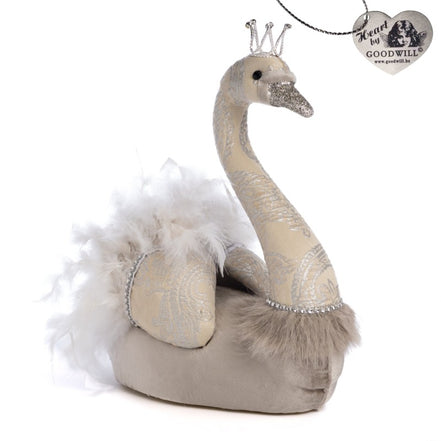 Lebădă decorativă cu coroană, crem-titan, 38 cm