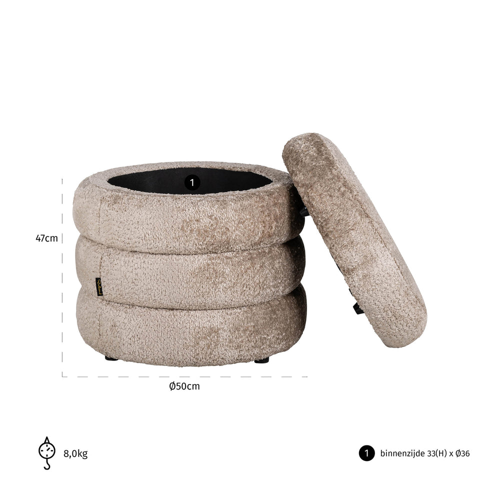 Taburet Adele, sheep natural – desen tehnic cu dimensiuni