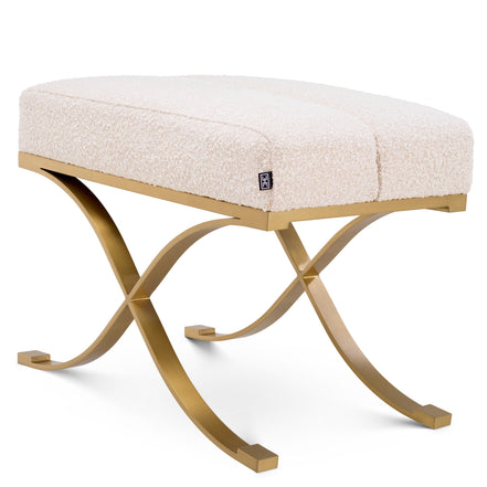 Taburet Adonia, finisaj alamă periată, bouclé crem