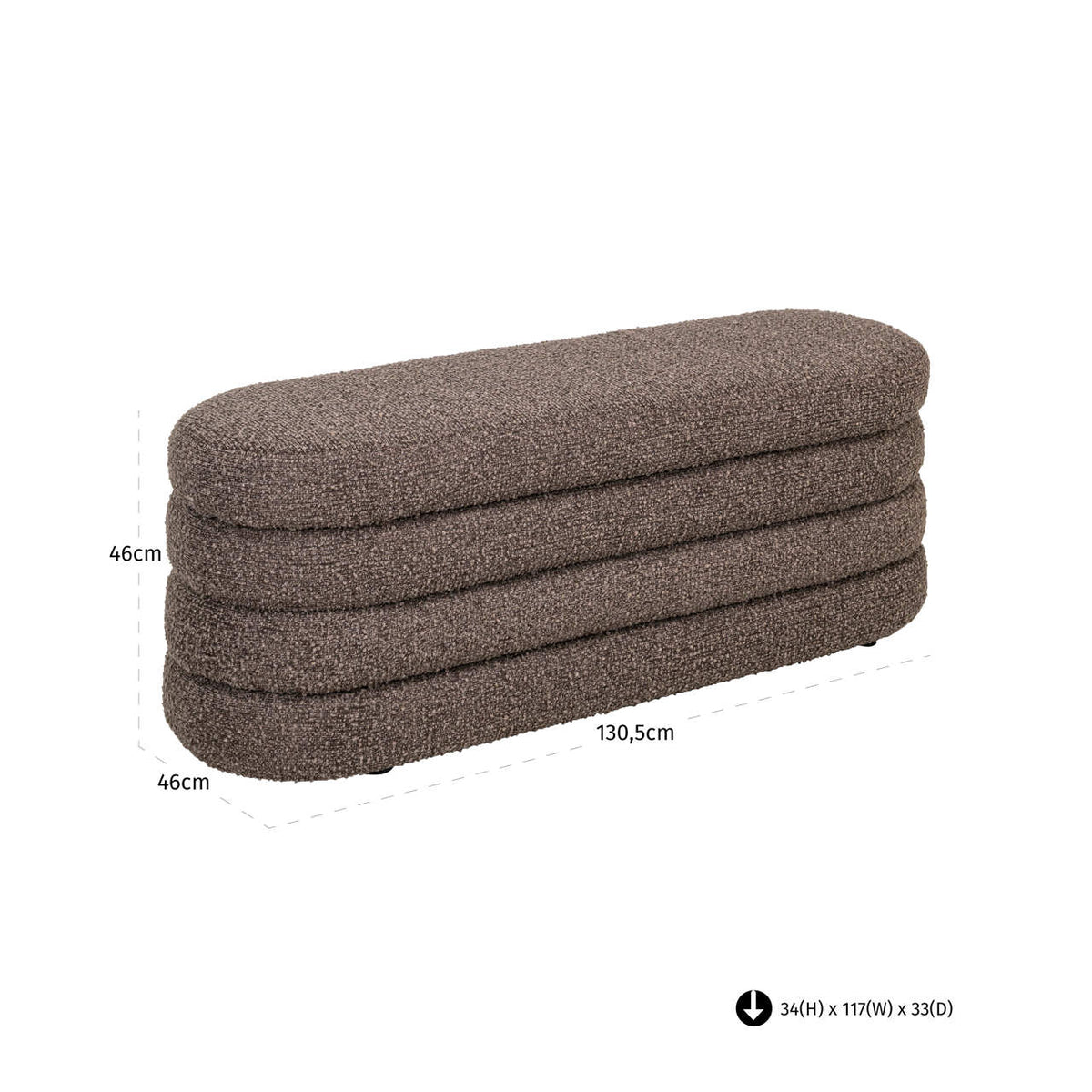 Taburet Camille, chunky maro – desen tehnic cu dimensiuni