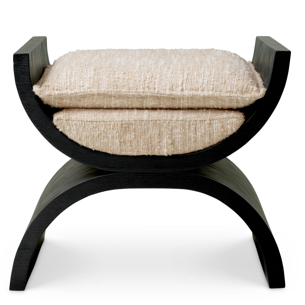 Taburet Claybourne, furnir de stejar negru, bouclé sonata crem
