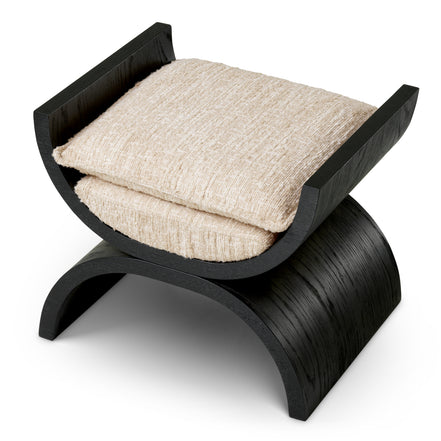 Taburet Claybourne, furnir de stejar negru, bouclé sonata crem