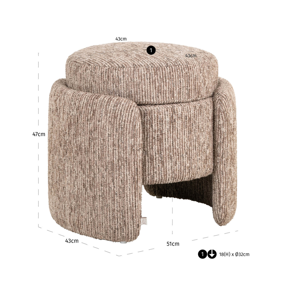Taburet Cupid, linear moca, cu spațiu de depozitare – desen tehnic cu dimensiuni
