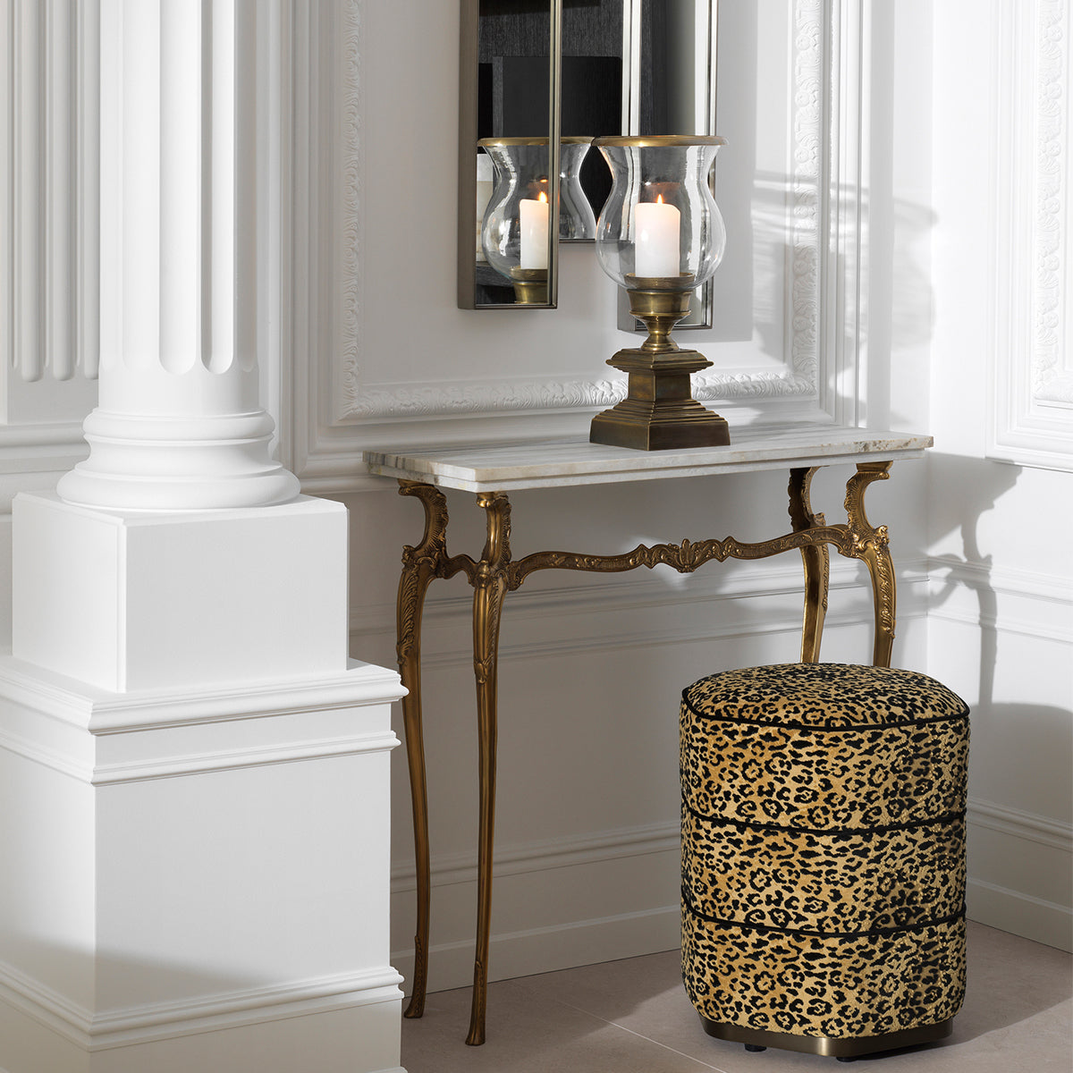 Taburet Roosevelt, finisaj bronz, bernard leopard camel