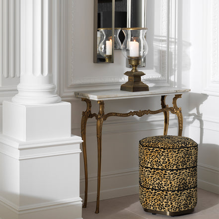 Taburet Roosevelt, finisaj bronz, bernard leopard camel