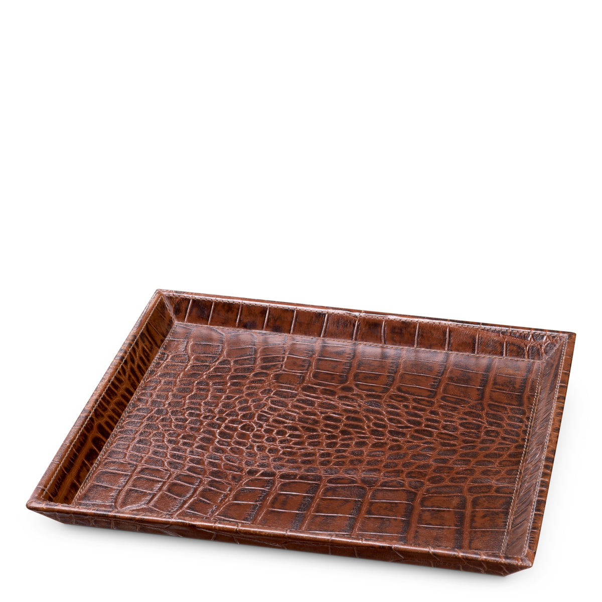 Tavă de birou Scaleo, piele maro antichizată cu imprimeu croco, set de 2