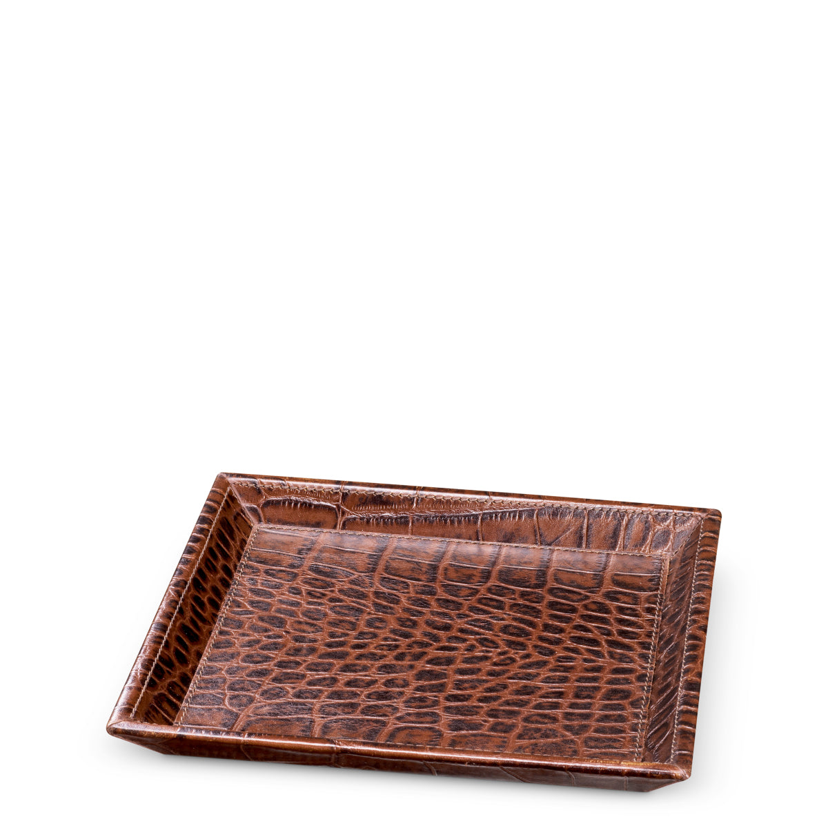 Tavă de birou Scaleo, piele maro antichizată cu imprimeu croco, set de 2