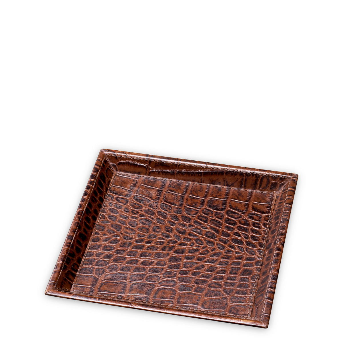 Tavă de birou Scaleo, piele maro antichizată cu imprimeu croco, set de 2
