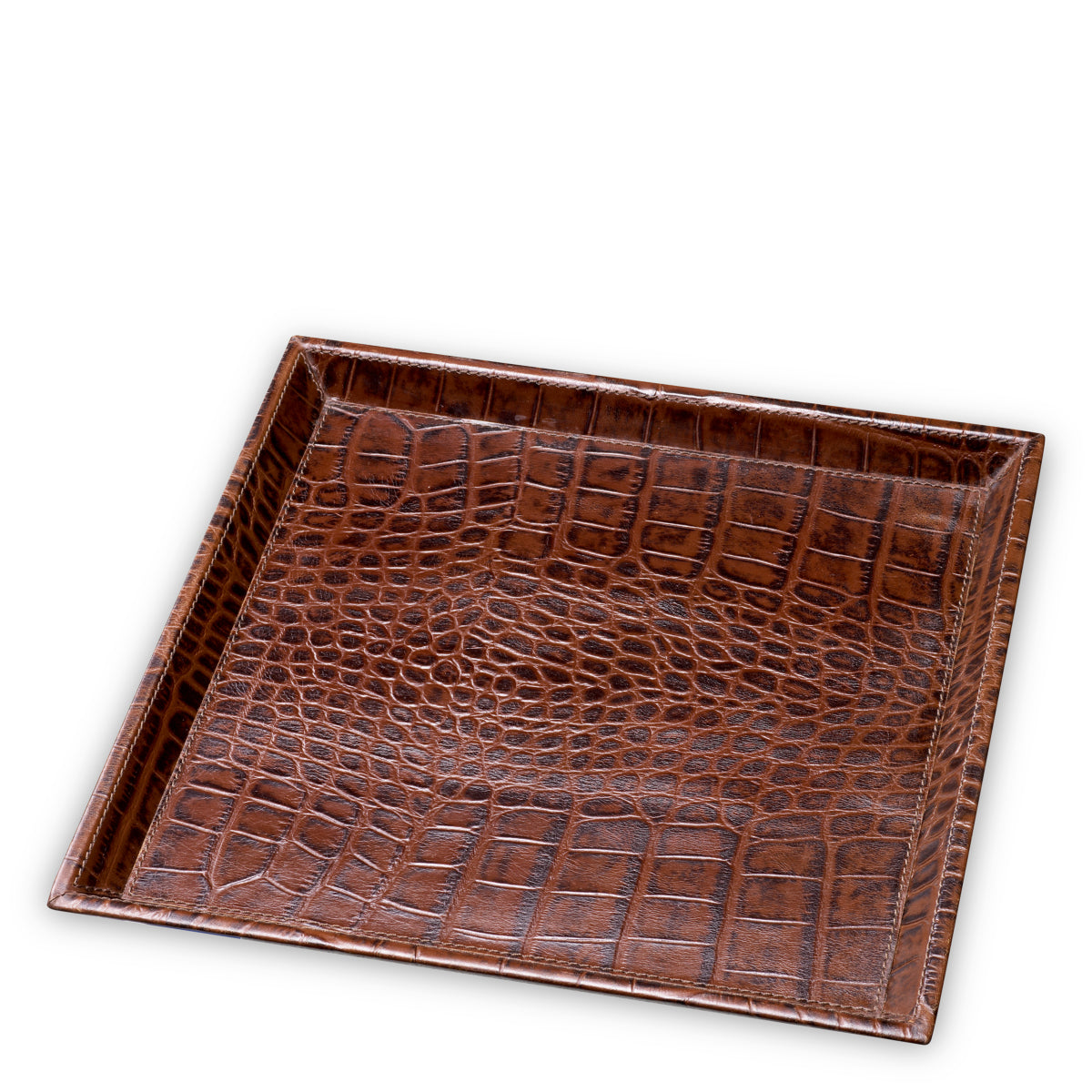 Tavă de birou Scaleo, piele maro antichizată cu imprimeu croco, set de 2