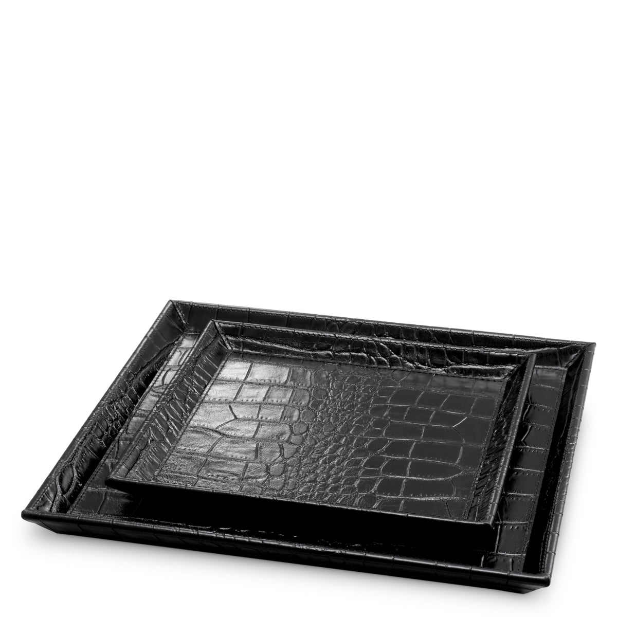 Tavă de birou Scaleo, piele neagră cu imprimeu croco, set de 2