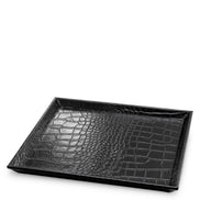 Tavă de birou Scaleo, piele neagră cu imprimeu croco, set de 2