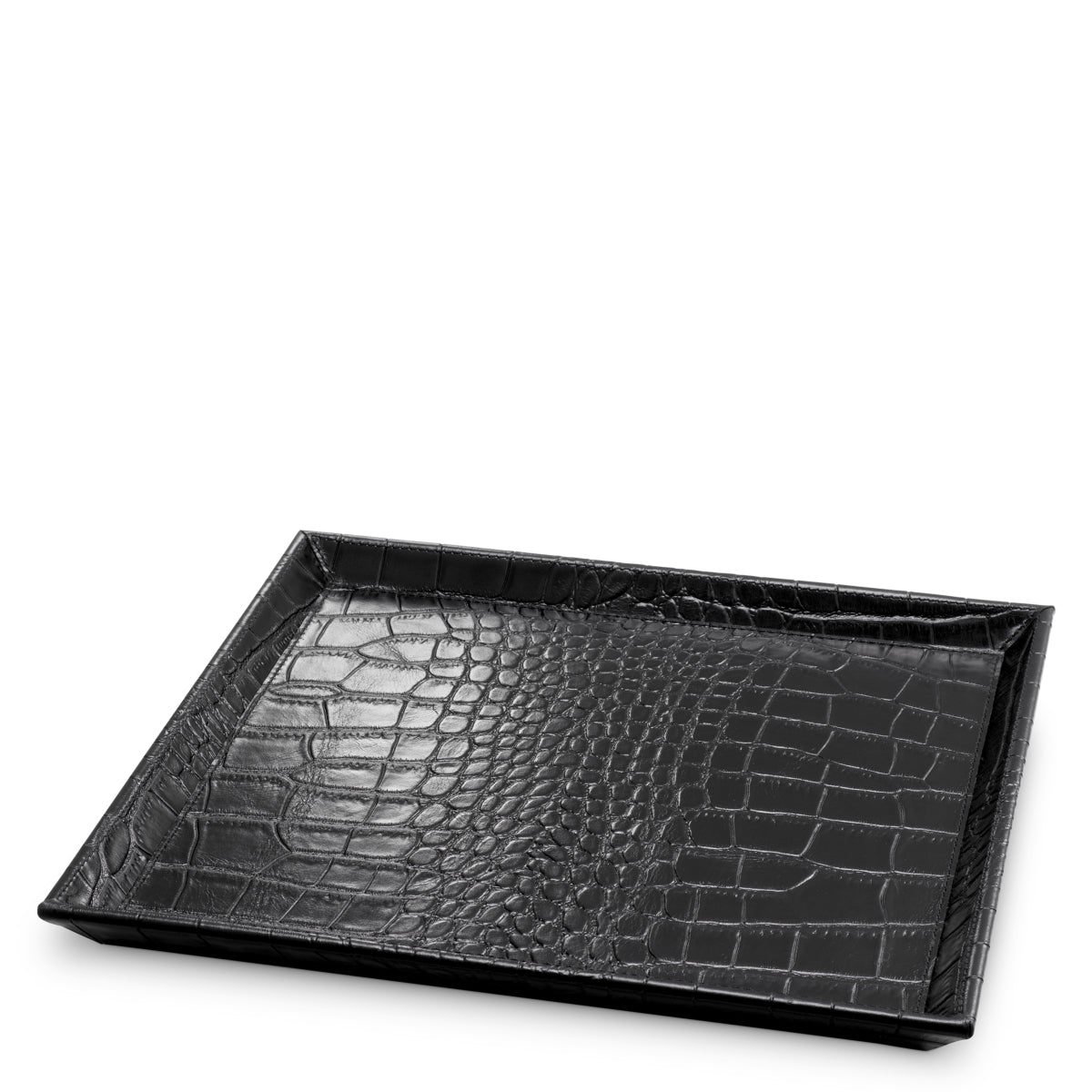 Tavă de birou Scaleo, piele neagră cu imprimeu croco, set de 2
