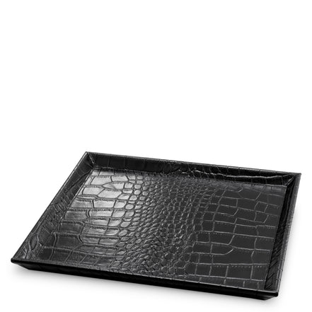Tavă de birou Scaleo, piele neagră cu imprimeu croco, set de 2