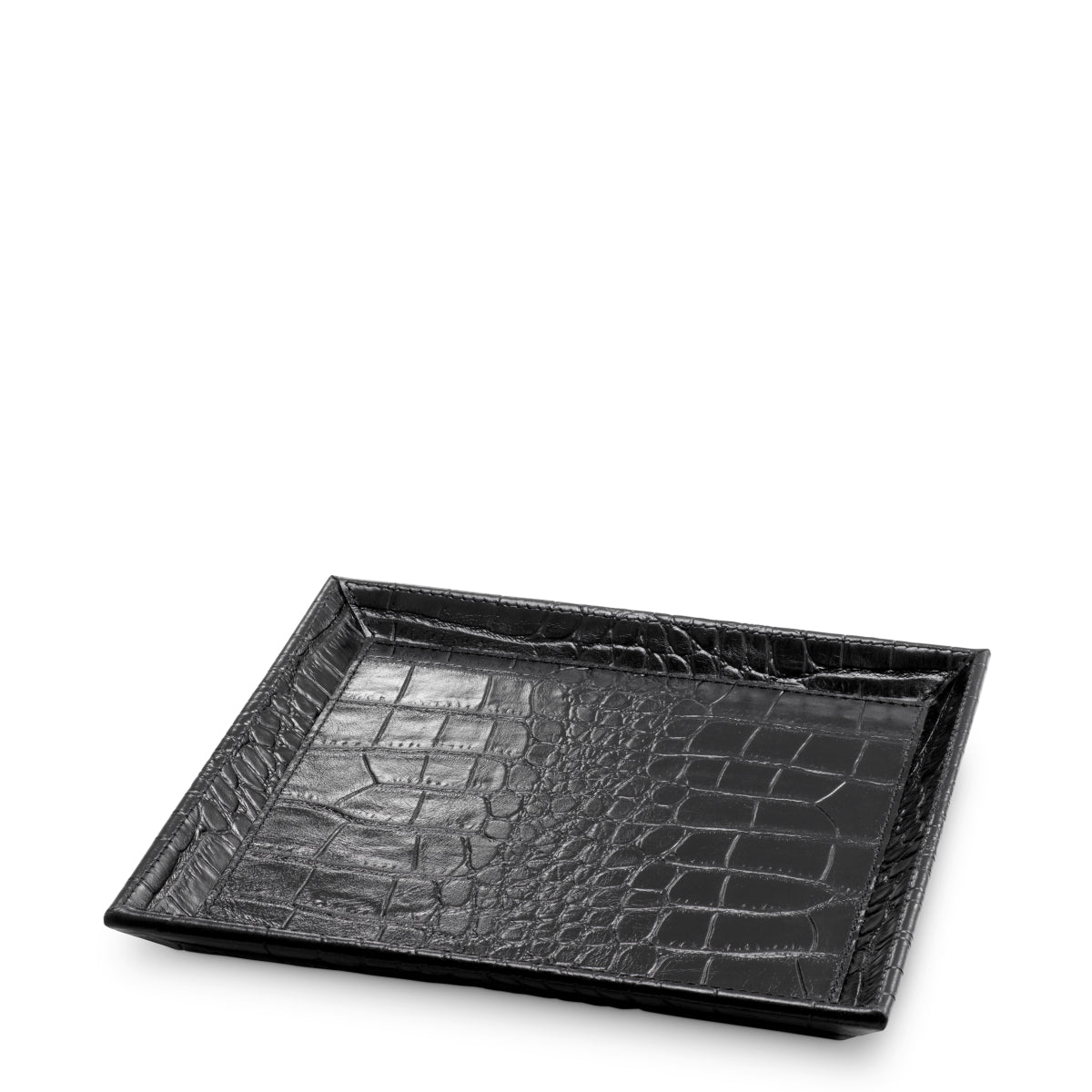 Tavă de birou Scaleo, piele neagră cu imprimeu croco, set de 2
