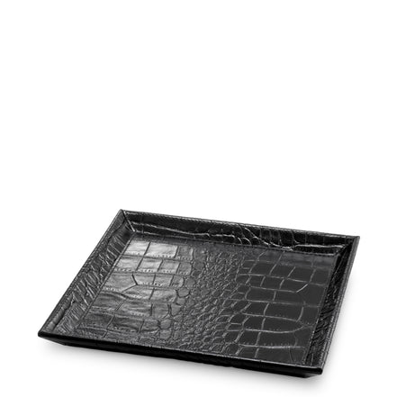 Tavă de birou Scaleo, piele neagră cu imprimeu croco, set de 2