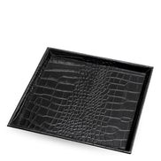 Tavă de birou Scaleo, piele neagră cu imprimeu croco, set de 2
